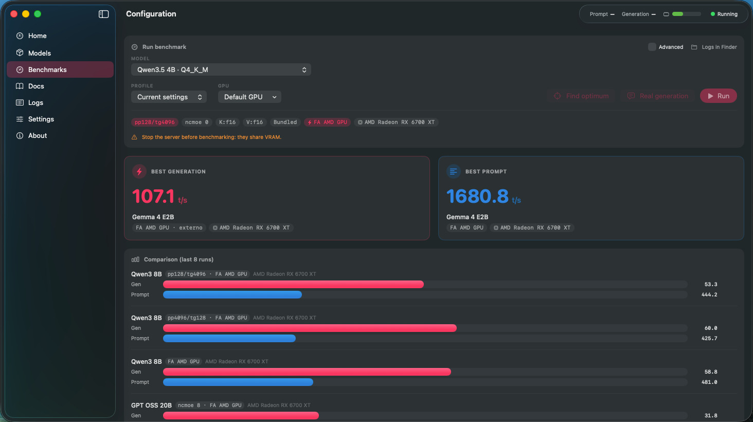 ToshLLM benchmark runner and performance comparison results